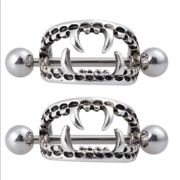 Jewelry - Body Jewelry Stainless Steel Vampire Teeth 14 Gauged Nipple Rings -NEW